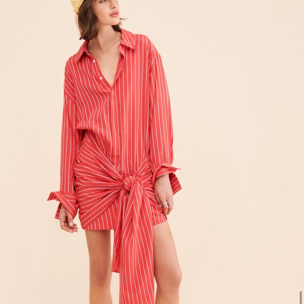 Bardot Malia Red Striped Shirt Dress